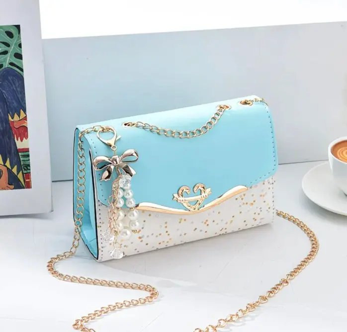 Pastel sky blue and glitter chain crossbody bag