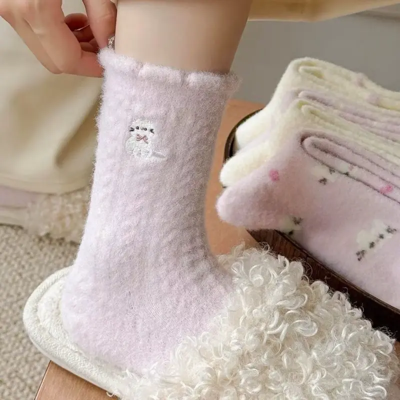 Lilac plush fluffy cat socks