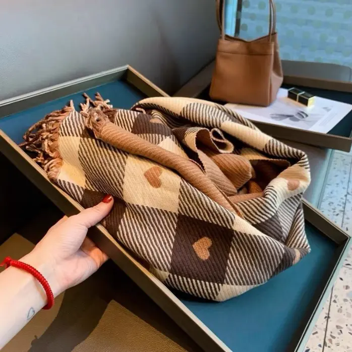 Plaid kint scarf (Chocolate)