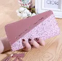 Two-tone glitter and mauve zip around clutch wallet