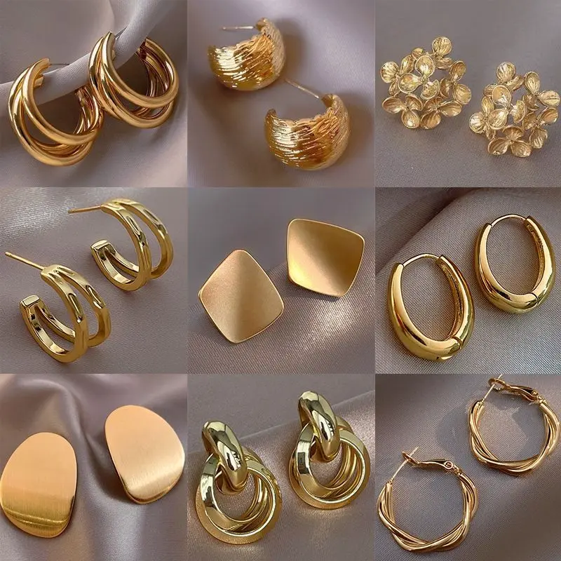 Collection of Statement Gold-Toned Earrings