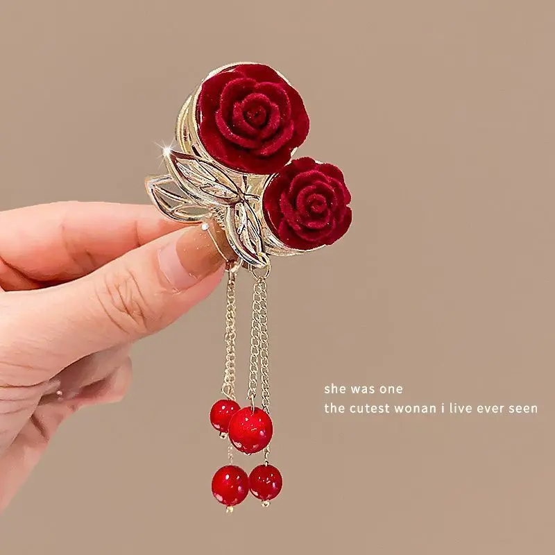 Elegant Rose and Tassel Hair Clip