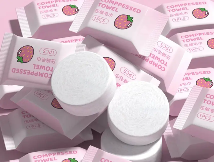 2 pices Strawberry Compressed Towels (or Compressed Face/Travel Towels)