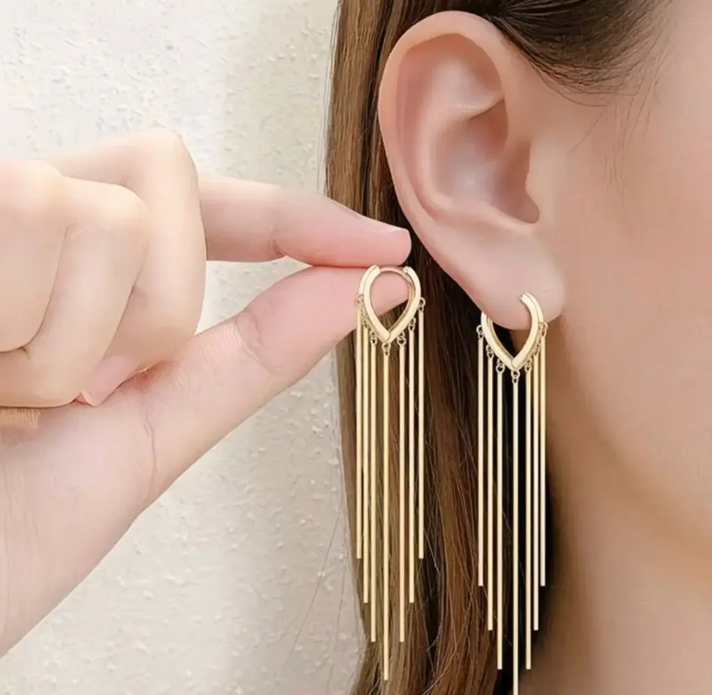 Dazzling Gold Dangle Fringe Hoop Earrings