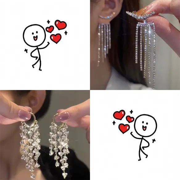 2- pair Cascading Crystal Dangle Earrings