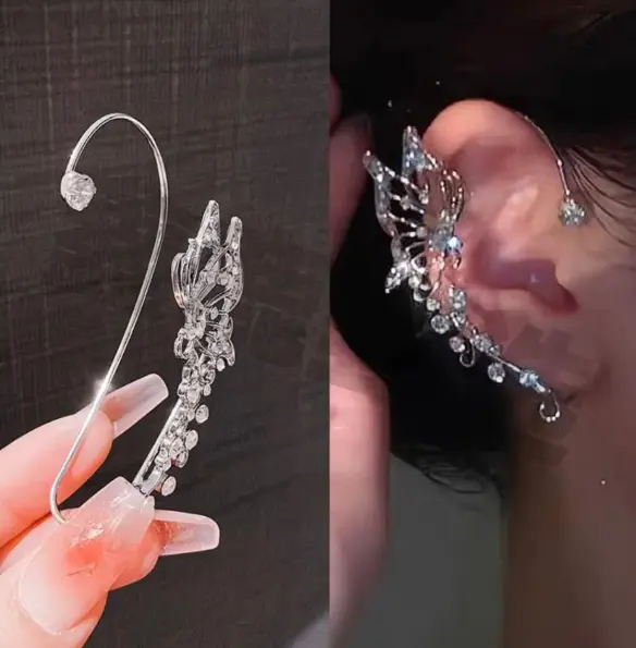 Rhinestone butterfly Ear Cuff (non- piercing Ear Hook)