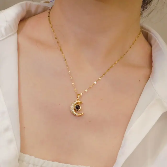 Celestial secret crescent moon projections necklace