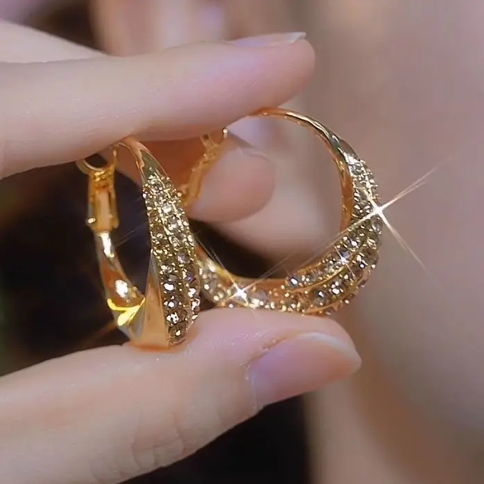 Pave accent bold hoop earrings