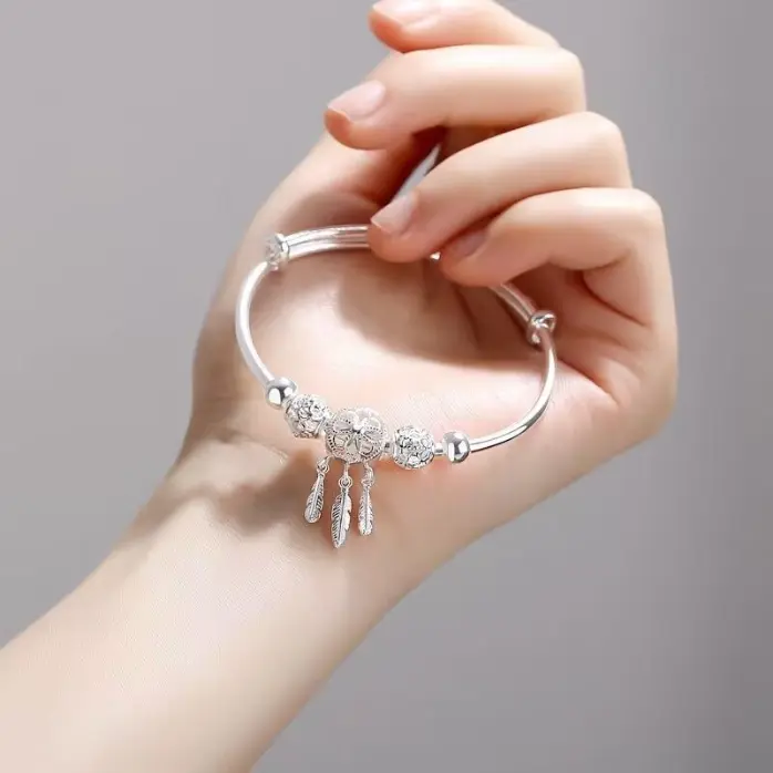 Dreamcatcher charm sterling silver bangle