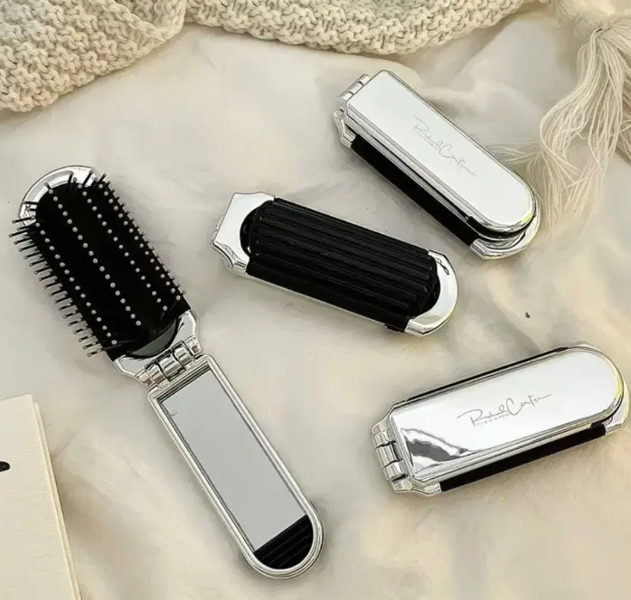 Folding Travel hairbrush with mirror